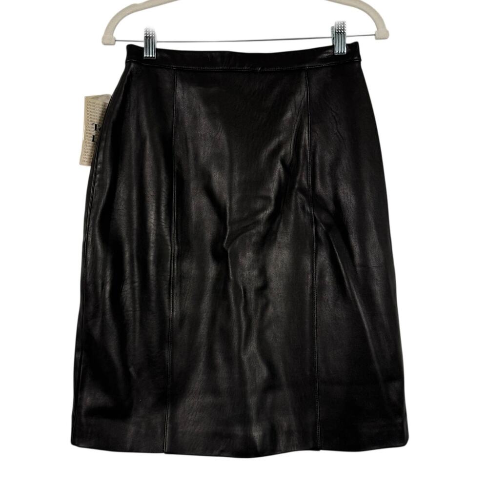 New Terry Lewis Vintage 100% Leather Pencil Skirt Lined Elastic Waist Medium